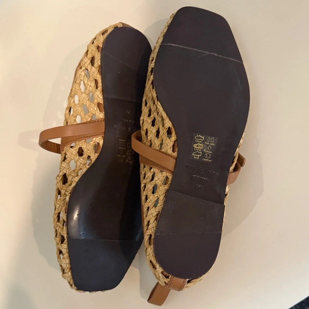 rag & bone Woven Raffia Flats with Tan Leather Trim - Picture 3 of 4